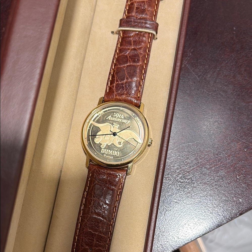 Gold Dumbo 50th Anniversary Watch with Brown Leather Strap